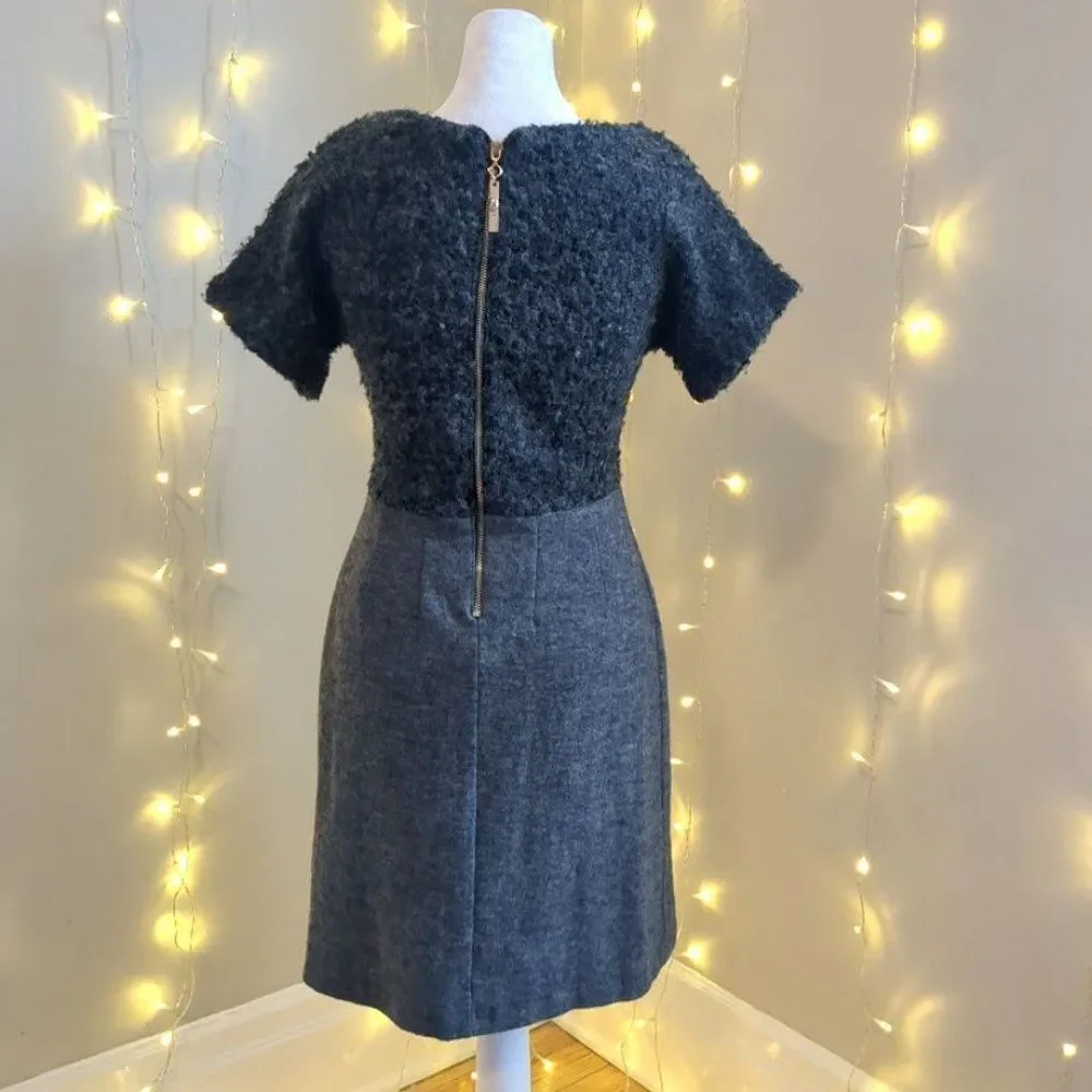 Add Wool Dress Gray Skull Faux Pocket Gold Fuzzy Winter Cozy Size Medium